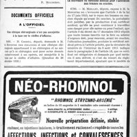 0584 - Page XXXIII-583 - Notes de pratique quotidienne. La rhinite hypertrophique / Documents officiels. A L’officiel. Une clinique chirurgicale n’est pas assujettie à la taxe sur le chiffre d’affaires / La délivrance du certificat médical pour l’allocation aux femmes en couches