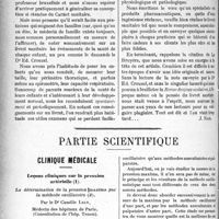 0601 - Page 600 - Propos du jour. Le livret sanitaire individuel / Partie scientifique. Clinique médicale. Leçons cliniques sur la pression artérielle, Par le Dr Camille Lian