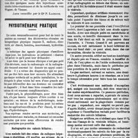 0614 - Page 613 - Partie scientifique. Clinique thérapeutique, Hôpital Saint-Louis : M. le professeur agrégé Gougerot. Traitement de la syphilis nerveuse [Leçon recueillie par le Dr P. Lacroix] / Physiothérapie pratique. Radiographie des calculs biliaires