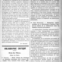 0624 - Page 623 - Partie scientifique. Thérapeutique appliquée. A propos des frictions / Bibliographie critique. Revue des Thèses. Thèses de Paris. Etude critique. De l’étiologiedes bronchites chroniques avec sclérose pulmonaire, par Dr Dalsace, Librairie Félix Alcan, Paris, 1920 / Recherches expérimentales sur le chlorhydrate d’émétine à propos de l’action de ce médicament dans les maladies broncho-pulmonaires, par Dr Jean Montange / La spirillose intestinale, par Dr Raphaël Pecker, Imprimerie polyglotte N. L. -Danzig, Paris; 1920