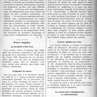0686 - Page 685 - Partie scientifique. A travers la presse. Presse française. Les récidives insidieuses du rhumatisme cardiaque [(Gaz. des Prat. 15 déc. 1920)] / Presse anglaise. La mastoïdite à New-York [(Americ. Journ. of Surgery, sept. 1920)] / Prophylaxie du cancer [(Hunterian Society déc. 1920)] / Tumeurs malignes du colon [(Société médicale de Londres 6 décembre 1920)] / Les risques après l’amygdalotomie et l’adénoïdectomie [(Bristish med. Journ, 11 décembre 1920)]