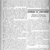 0709 - Page 708 - Fiche sanitaire. La vie syndicale et professionnelle. Fédération des Syndicats médicaux de l’Hérault, (31 janvier 1921). Assistance médicale gratuite / Chronique de l'enseignement. Physique et métaphysique. En marge d’une leçon inaugurale