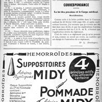 0730 - Page V-729 - Demandes et offres / Correspondance. La loi des pensions et le Corps médical. Rectification