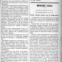 0742 - Page 741 - Partie scientifique. Clinique infantile, Hôpital S-Louis (annexe Grancher). M. Jules Renault. De l’albuminurie de l’enfance [Leçon recueillie par le Dr R. Molinéry, et vue par l’auteur)] / Médecine légale [Faculté de médecine de Paris. M. le professeur Balthazard]. Etude médico-légale sur la défloration