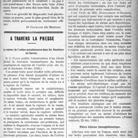 0750 - Page 749 - Partie scientifique. Pathologie médicale. A propos des poussées congèstives prémenstruelles chez les tuberculeuses / A Travers la presse. La rupture de l’urètre membraneux dans les fractures du bassin [(Gaz. des Sc. méd. de Bordeaux, 19 déc. 1920)] / Le sérum antidiphtérique dans le traitement des oreillons [(Presse médicale, 22 déc. 1920)] / Fièvre bilieuse hémoglobinurique [(Toulouse médical, 15 oct. 1920)]