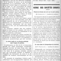 0823 - Page 822 - Partie scientifique. A Travers la presse. Symptômes et traitement du décollement prématuré du placenta normalement inséré [(Bourret, Gaz. des hôp, 1921, n° 1)] / La chute rapide de la pression artérielle dans l’angine de poitrine [(Presse méd, 5 janv. 1920)] / Revue des sociétés savantes. Projet de révision de la loi sur la santé publique, (Académie de médecine) / Le sucre dans la thérapeutique du nourrisson, (Académie de médecine)