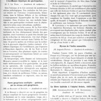 0824 - Page 823 - Partie scientifique. Revue des sociétés savantes. Le sucre dans la thérapeutique du nourrisson, (Académie de médecine) / L’insuffisance hépatique des gastropathes, (Académie de médecine) / Foyers gangreneux multiples : guérison par les sérums anti-gangréneux, (Académie de méd) / Poissons chaudes et boissons froides : indications, (Académie de médecine) / Mycose de l’huître comestible, (Académie de médecine) / La fièvre typhoïde à l’hôpital Dubois, 1919-1921, (Académie de médecine)
