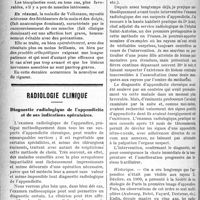 0883 - Page 882 - Partie scientifique. Clinique chirurgicale, Hôpital Saint-Louis : Dr Albert Mouchet. Rétraction musculaire de Volkmann / Radiologie clinique. Diagnostic radiologique de l’appendicite et de ses indications opératoires