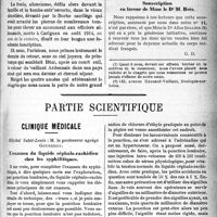 0950 - Page 949 - Propos du jour. La translation des cendres du Dr Jules Gairal à Carignan. L'apothéose du premier Praticien de France mort pour la Patrie [J. Noir] / Souscription en faveur de Mme le Dr M. Brès / Partie scientifique. Clinique médicale, Hôpital Saint-Louis : M. le professeur agrégé Gougerot. L’examen du liquide céphalo-rachidien chez les syphilitiques
