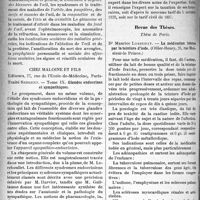 0969 - Page 968 - Partie scientifique. Bibliographie critique. Revue des Livres. Ophtalmologie du médecin praticien, 2e édition par A. Terson, chez Masson et Cie éditeurs, Paris / Glandes endocrines et sympathiques, par Traité Sergent, chez Maloine et Fils, éditeurs, Paris / Guide du médecin oculiste dans les accidents du travail, par M. Caillaud, Chez Legrand, éditeurs, Paris / Revue des Thèses. Thèse de Paris. La médication intense par la teinture d’iode, par Dr Maurice Lossedat, Ollier-Henry / De l’intoxication chronique par, le benzol, par Dr Robert Delarue, (Jouve et Cie, éditeurs)
