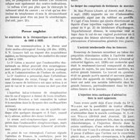 1040 - Page 1039 - Partie scientifique. A travers la presse. Presse française. De la curiethérapie dans le cancer du rectum [(Sud méd, janv. 21)] / Presse anglaise. Les acquisitions de la thérapeutique en cardiologie, de 1900 à 1920 / Les porteurs de germes diphtériques [(Johns Hopkins hosp. bulletin, 1920)] / Le danger des comprimés de bichlorure de mercure [(Journ. of Americ. med. Assoc, 4 sept. 1920)] / L’activité intellectuelle chez les fumeurs [(Journal of industrial hygiène, oct. 1920)] / L’injection intra-cardiaque d’adrénaline dans la mort apparente [(British med. Journal, 22 janv. 1921)] / La préservation individuelle des maladies vénériennes