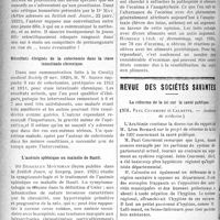 1041 - Page 1040 - Partie scientifique. A travers la presse. Presse anglaise. La préservation individuelle des maladies vénériennes / Résultats éloignés de la colectomie dans la stase intestinale chronique / L’anémie splénique ou maladie de Banti [(leçon publiée dans le British Journ. of Surgery, janv. 1921)] / Tabes familial [(Journ. of Neurology, nov. 1920)] / Anaphylaxie et eczéma [(Arch. of dermatology, sept. 1920)] / Revue des sociétés savantes. La réforme de la loi sur la santé publique, (Académie de médecine) / Mort subite au cours d’une anesthésie par le chlorure d’éthyle, (Académie de médecine)