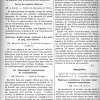1045 - Page 1044 - Partie scientifique. Revue des sociétés savantes. Prophylaxie de l’encéphalite léthargique. La déclaration obligatoire, (Académie de médecine) / Varices des membres inférieurs, (Société des chirurgiens de Paris) / Anévrysme artério-veineux consécutif à une prise de sang intra-veineuse, (Société des chirurgiens de Paris) / Les hémorrhagies cataclysmiques de l’amygdalotomie, (Société de chirurgie) / Montpellier. Société des Sciences médicales et biologiques de Montpellier et du Languedoc méditerranéen. Métastases rachidiennes d’un cancer vulvaire : diagnostic topographique / Anomalies hérédo-syphilitiques
