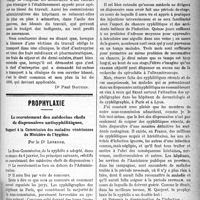 1056 - Page 1055 - Partie professionnelle. Chronique des accidents du travail. Le droit aux honoraires pour les chirurgiens des cliniques privées. Qui doit payer les frais de séjour ? / Prophylaxie. Le recrutement des médecins chefs de dispensaires antisyphilitiques. Rapport à la Commission des maladies vénériennes du Ministère de l’hygiène, par le Dr Leredde
