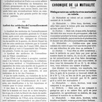 1066 - Page 1065 - Partie professionnelle. La vie syndicale et professionnelle. Syndicat médical de Paris / Syndicat des médecins de l’arrondissement de Nîmes / Chronique de la mutualité. Dialogue entre un médecin et un mutualiste au rabais
