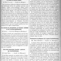 1110 - Page 1109 - Partie scientifique. Revue des sociétés savantes. Paris. Action anti-anaphylactique des eaux minérales (Vichy), (Soc. de Biologie) / Le réflexe du plexus solaire, (Société de Biologie) / Sur la réaction de précipitation du benjoin colloïdal et sur la formol-gélification [(Société de Biologie de Bordeaux)] / Abcès froid thoracique fistulisé : guérison par vaccinothérapie, (Société de Chirurgie) / Ostéome traumatique traité par la radiothérapie, (Société de Chirurgie) / A propos des hémorrhagies graves de l’amygdalotomie, (Société de chir) / Traitement du phlegmon de la gaine des fléchisseurs, (Société de Chirurgie)