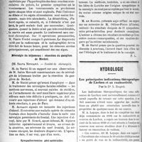 1335 - Page 1330 - Partie scientifique. Revue des sociétés savantes. La sténose du pylore par hypertrophie musculaire chez les nourrissons, (Société de chirurgie) / Névralgie du trijumeau : résection du ganglion de Meckel, (Société de chirurgie) / Sympathectomies péri-artérielles pour douleurs causalgiques, (Société de chirurgie) / Hydrologie. Les principales indications thérapeutiques de Luchon et sa radioactivité