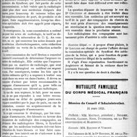 1356 - Page 1351 - Partie professionnelle. La vie syndicale et professionnelle. Syndicat des médecins français électrologistes-radiologistes, 8 mars 1921 / Mutualité familiale du corps médical Français. Réunion du Conseil d’Administration, 31 mars 1921