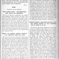 1404 - Page 1399 - Partie scientifique. Revue des sociétés savantes. Paris. Urticaire et hémoclasie par fatigue, (Société médicale des hôpitaux) / Lyon. Société des sciences médicales. Hérédo-syphilis et tabès —. Crise abdominale ayant simulé une appendicite / Phlegmon sous-ombilical profond consécutif à une appendicite aiguë avec abcès / Hémorrhagie intrapéritonéale par rupture de veines dans un gros fibrome utérin / Société médicale des Hôpitaux. Le traitement d’attaque des diphtéries graves / Entérite chronique ; alimentation carencée ; troubles nutritifs profonds du type scorbutique chez un enfant de six ans