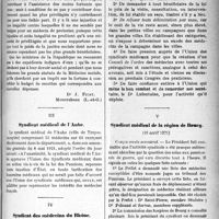 1488 - Page 1483 - Partie professionnelle. La vie syndicale et professionnelle. Discipline syndicale / Syndicat médical de l’Aube / Syndicat des médecins du Rhône, (9 avril 1921) / Syndicat médical de la région de Bourg, (10 avril 1921)