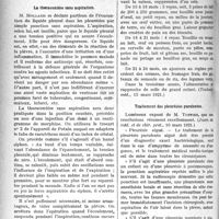 1603 - Page 1598 - Partie scientifique. A travers la presse. Presse française. Les formes frustes et larvées du rhumatisme cardiaque [(La Médecine, mars 1921)] / La thoracentèse sans aspiration [(Lyon médical, 10 mars 1921)] / L'alimentation du jeune enfant [(Toulouse méd. 15 mars 1921)] / Traitement des pleurésies purulentes [(Journ. de méd. et de chir. prat. 10 mars 1921)]