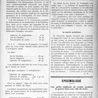 1830 - Page 1825 - Partie Scientifique. A travers la presse. Les atmosphères antiseptiques en thérapeutique pulmonaire / Chlorure de magnésium et affections digestives [(Journ. des prat. 9 avril 1921)] / La mastite syphilitique [(Paris méd. 9 avril 1921)] / Épidémiologie. Une petite épidémie de variole pendant la guerre dans une ville du front