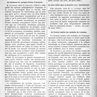 1972 - Page 1965 - Partie Scientifique. A travers la presse. Les fausses tuberculoses pulmonaires par affections chroniques des voies respiratoires supérieures [(Journ. de méd. et de chir. prat. 25 mars 1921)] / Du traitement de quelques formes d’insomnie [(Journ. des prat. 26 mars 1921)] / La mort subite dans la pleurésie avec épanchement [(Journ. des prat. 26 mars 1921)] / La douleur tardive des maladies de l'estomac [(Presse méd. 26 mars 1921)]
