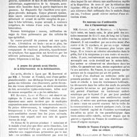 1978 - Page 1971 - Partie Scientifique. Revue des sociétés savantes. Lyon. Société médicale des hôpitaux. Cancer primitif du poumon à forme pseudo-pleurétique chez une vieille femme de 80 ans / A propos des grands accès fébriles de la défervescence de la dothiénentérie / Réduction des liquides dans le traitement des oedèmes / Un nouveau cas d’entérocolite due à rhymenolepis nana / Maladie de Vaquez d’origine syphilitique chez un enfant
