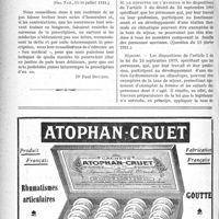 2313 - Page 2306-XXXVI - Jurisprudence. Accidents du travail. Honoraires médicaux. Prescription d’un an [Dr Paul Boudin] / Documents officiels. A l'officiel. La taxe de séjour n’est pas due par les membres de la famille des personnes qui contribuent au développement d’une station thermale