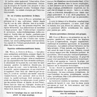 2340 - Page 2333 - Partie scientifique. Revue des sociétés savantes. Lyon. Société médicale des Hôpitaux. Syndrome sympathique péri-artériel lié à la présence d’une côte cervicale / Un cas d’hydroa vacciniforme de Bazin / Pleurésies médiastines antérieures hautes / Cancer de l’oesophage chez un sujet de 29 ans atteint de méga-aesophage / Broncho-spirochètose chronique post-grippale / Déformations hippocratiques des doigts chez des cardiaques