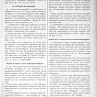 2456 - Page 2449 - Partie scientifique. A travers la presse. Les métrorragies des jeunes filles [(Journ. de méd. et de chir. prat, 10 juin 1921)] / Le nucléinate de manganèse [(Gaz. des prat, 15 juin 1921)] / Maladie de Lane ou stase intestinale chronique [{Bull, méd. 18 juin 1921)] / Quand faut-il commencer le traitement de la syphilis? [(. Journal, des Prat, 18 juin 1921)]