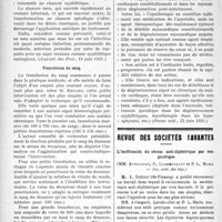 2457 - Page 2450 - Partie scientifique. A travers la presse. Quand faut-il commencer le traitement de la syphilis? [(. Journal, des Prat, 18 juin 1921)] / Transfusion du sang [(Journ. de méd. de Paris. 20 juin 1921)] / L’opothérapie cardiaque [(Presse méd. 22 juin 1921)] / Revue des sociétés savantes. L’inefficacité du sérum anti-diphtérique par voie gastrique, (Soc. méd. des hôp)