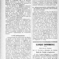 2685 - Page 2678 - Partie scientifique. La pression artérielle. Les sphygmomanomètres mixtes et les sphygmomanomètres graphiques, par le Dr Camille Lian. Les sphygmomanomètres mixtes. La meilleure instrumentation mixte / Les sphygmomanomètres graphiques. La Mx oscillographique / La Mn oscillographique / La sphygmomanomètrie oscillographique est une méthode de recherches, elle ne convient pas pour la pratique / Clinique chirurgicale, Hôtel-Dieu de Toulouse. M. J. P. Tourneux. Kyste de l’ovaire et grossesse