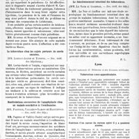 2700 - Page 2693 - Partie scientifique. Revue des sociétés savantes. Un cas de kala-azar observé à Paris, (Société méd. des hôpitaux) / La tuberculose chez les sujets porteurs de cercle cornéen, (Soc. méd. des hôpitaux) / Manifestations successives de I’anaphylaxie chez un malade sensibilisé à l’ovalbumine, (Soc. méd. des hôp) / Le fonctionnement intestinal des tuberculeux, (Soc. méd. des hôp) / Lyon. Société nationale de Médecine et des Sciences médicales. Tuberculose caeco-appendiculaire / Guérison d’un cancer du rectum opéré il y a quatorze années / Anévrysme de l’aorte descendante