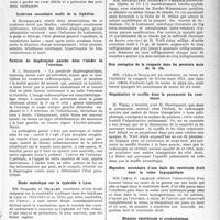 2702 - Page 2695 - Partie scientifique. Revue des sociétés savantes. Lyon. Société médicale des Hôpitaux. De la tension artérielle dans la convalescence de la fièvre typhoïde / Syndrome secondaire malin de la diphtérie / Paralysie du diaphragme gauche dans l’ulcère de l’estomac / Étude statistique sur la typhoïde à Lyon / Traitement de la tuberculose pulmonaire aiguë par la méthode de Forlanini / Chorée de Sydenham chez une hérédo-syphilitique / Non contagion de la rougeole dans les premiers mois de la vie / Hépatisation et souffle dans la pneumonie du nourrisson / Migration secondaire d’une balle du ventricule droit dans la veine hypogastrique / Réunion obstétricale et gynécologique