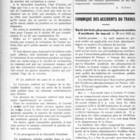 2723 - Page 2716 - Partie professionnelle. Chronique de la mutualité. Mutualité familiale du Corps médical français / Chronique des accidents du travail. Tarif des frais pharmaceutiques en matière d’accidents du travail du 28 juin 1921