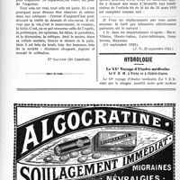 2735 - Page 2728-XXXVIII - Notes de médecine pratique. A propos du traitement de l’hémoptysie chez les tuberculeux / Documents officiels. A l'officiel. Tarif kilométrique de soins médicaux aux pensionnés de guerre / Hydrologie. Le XVe Voyage d’Etudes médicales. Le V. E. M. à Vichy et à Châtel-Guyon