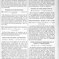 2850 - Page 2843 - Partie scientifique. Revue des sociétés savantes. Etude chirurgicale sur 220 greffes ovariennes, (Académie de médecine) / Recherches sur le choc novarsenical, (Académie de médecine) / Sténose hypertrophique du pylore chez le nourrisson, (Société de chirurgie) / Hématome intra-dure-mérien post-traumatique, (Société de chirurgie) / Colectomie sous-coecale, datant de huit ans, (Société de chirurgie) / Epilepsie jacksonienne : opération en état de mal, (Société de chirurgie) / Luxation récidivante de l’épaule traitée par la méthode de Clairmont-Ehrlich, (Société de chirurgie) / La réaction de Schiek dans la rougeole, (Soc. méd. des hôp)