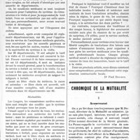2914 - Page 2907 - Partie professionnelle. Médecine sociale. Le projet de loi assurance-maladie. Régime de liberté de tractations entre syndicats médicaux et caisses locales d’assurances / Chronique de la mutualité. Avancement