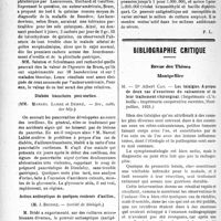 3089 - Page 3082 - Partie scientifique. Revue des sociétés savantes. Diagnostic du goitre exophtalmique par le test de Bram, à la quinine, (Soc. méd. des hôp) / Diabète transitoire post-ourlien, (Soc. méd. des hôp) / Action antiseptique de quelques couleurs d’aniline, (Société de biologie) / Bibliographie critique. Revue des Thèses. Montpellier. Les talalgies. A propos de deux cas d’exostoses du calcanéum et de leur traitement chirurgical, par Dr Albert Cat, (Imprimerie «L’Abeille » imprimerie coopérative ouvrière, Montpellier, 1921)