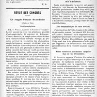 3159 - Page 3152 - Partie scientifique. Revue des sociétés savantes. La chirurgie du diabète, (Soc. des chirurgiens de Paris) / Revue des congrès. XIe congrès français de médecine, (Suite et fin). L’anti-anaphylaxie / Pouvoir anti-anaphylactique des eaux de Royat et de la Bourboule / Anti-anaphylaxie par les eaux de Vichy / Action curative de transfusions sanguines dans un cas d’hémophilie / L’anaphylaxie dans l’épilepsie
