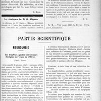 3280 - Page 3273 - Propos du jour. Ce que l’on trouve dans les vieux livres. Les variations des doctrines. A propos de la contagion de la tuberculose, de son étiologie et, de sa prophylaxie [J. Noir] / Les obsèques du Dr G. Mignen / Partie scientifique. Neurologie. Les troubles gastro-intestinaux d’origine nerveuse ou réflexe, par L. Pron