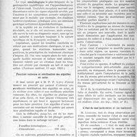 3369 - Page 3362 - Partie scientifique. A travers la presse. Trois cas de syphilis gastrique [(Toulouse médical. 15 sept 1921)] / Ponction veineuse et stérilisation des aiguilles en acier [(Presse médical. 28 sept 1921)] / La cause et le traitement préventif du sphacèle opératoire dans les gangrènes séniles [Gaz. Des hôp. 1921, n° 76)] / L’état de mal jacksonien et son traitement [(gaz des hôp, 1921, n° 76)]
