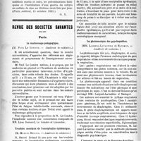 3495 - Page 3494 - Partie scientifique. A travers la presse. La conjonctivite arsenicale [(Paris médical, 15 octobre 1921)] / Revue des sociétés savantes. Paris. Le malmenage pédagogique, (Académie de médecine) / Troubles mentaux de l’encéphalite épidémique, (Académie de médecine) / La phrénoscopie des psychopathes, (Académie de médecine) / L’internat de plein air de Fontaine-Bouillant, (Académie de médecine, )