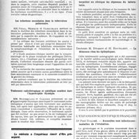 3499 - Page 3498 - Partie scientifique. Revue des sociétés savantes. Lyon. Les réactions vaccinales dans la rougeole / Les infections secondaires dans la tuberculose pulmonaire / Traitement radiothérapique et spécifique combiné dans l’hypertrophie thymique / Bibliographie critique. Revue des Livres. Comment interpréter en clinique les réponses du laboratoire, par Hugel, Delater et Zoeller, A. Maloine et fils, éditeurs / La démence chez les épileptiques, par Docteurs M. Brissot et H. Bourilhet / Annexites non infectieuses ; maladies de l’ovulation, par Dr Paul Dalché, L’expansion scientifique française