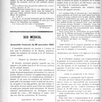 3509 - Page 3508 - Partie professionnelle. La vie syndicale et professionnelle. Fédération des Syndicats médicaux de l’Eure, (27 novembre 1921) / Sou médical. Assemblée Générale du 20 novembre 1921