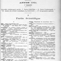 3516 - Page 3515 - Table des matières contenues dans le «concours médical». Année 1921, 2e Semestre. Partie Scientifique