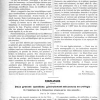 0019 - Page 24 - Partie scientifique. Travaux originaux. Thérapeutique. Traitement étiopathogénique / Urologie. Deux grosses questions généralement méconnues en urologie. De l’importance de la thérapeutique urinaire par les voies naturelles, par le Dr Gilbert Pignet