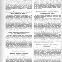 0027 - Page 40 - Partie scientifique. L’actualité scientifique. Les Sociétés Savantes. Lyon. Société nationale de médecine et des sciences médicales. Les rayons secondaires en radio et en radiumthérapie / Ostéomalacie. Transparence des os et opacité des calculs biliaires aux rayons X / Glossite losangique médiane de Brocq chez une hérédo-syphilitique / Société médicale des hôpitaux. Myopathie atrophique consécutive à la fièvre typhoide / Syphilis héréditaire à localisations multiples / Pleurésie ancienne à localisation verticale et remarquablement tolérée / Médication hypotensive dans l’épilepsie jacksonienne