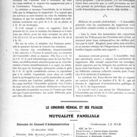 0041 - Page 62 - Partie professionnelle. La vie syndicale. Union des Syndicats médicaux de France, (14, 15 et 16 décembre 1922) / Le concours médical et ses filiales. Mutualité familiale. Réunion du Conseil d'Administration